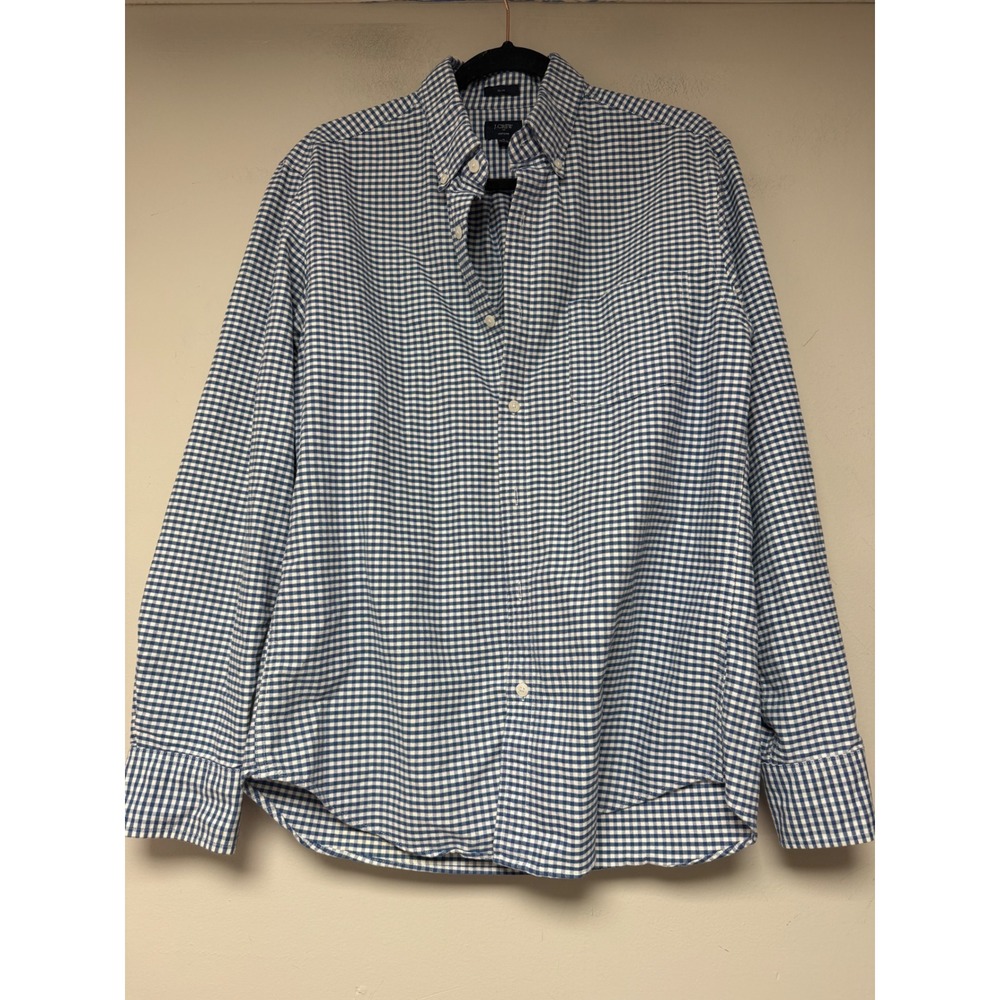 J.Crew Mens Slim Fit Oxford Shirt Blue Gingham Check Long Button Down M flaw